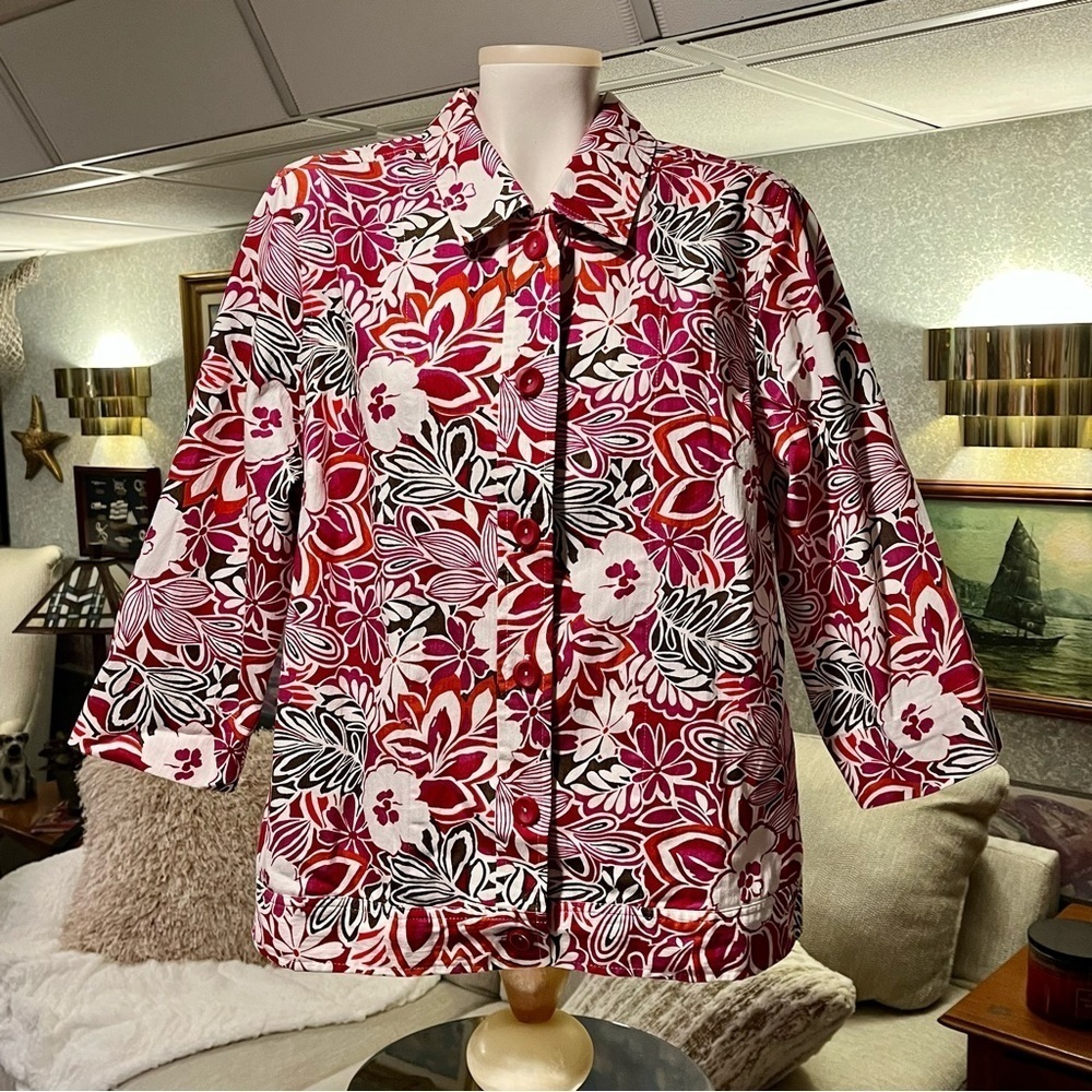 KORET Floral Shacket Women's Size L Jacket MOD‎ Colorful Button-Up Stretch